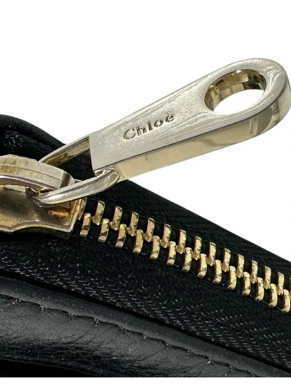 Chloe Black Pebbled Leather & Gold Bow Large Zip Around Zippy Wallet w.Dust Bag